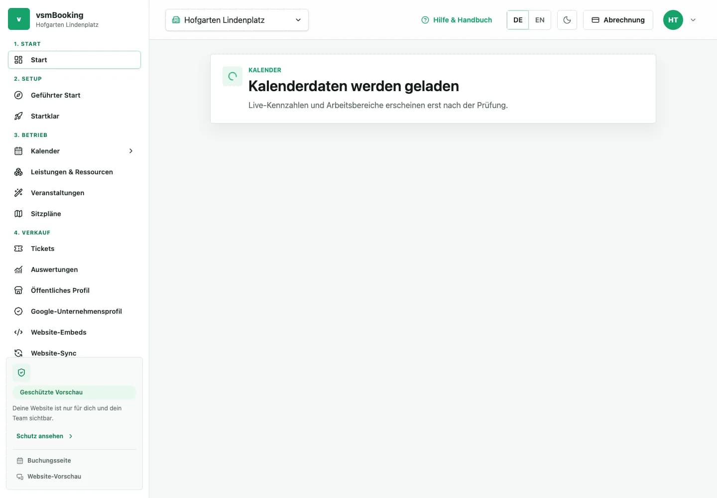 Dashboard-Übersicht mit Tageslage, Aufgaben und Schnellzugriffen