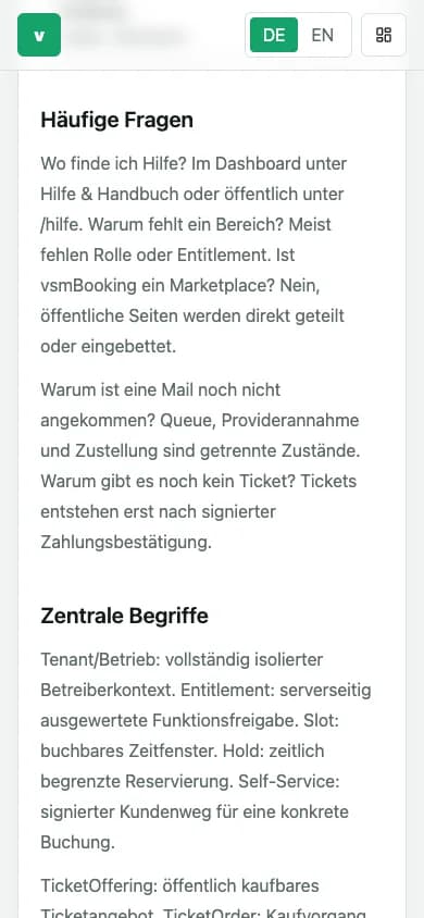Mobiles FAQ und Glossar mit Suche und aufklappbaren Erklärungen