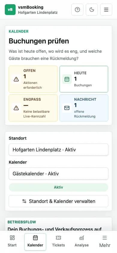 Mobile vsmBooking-Oberfläche mit sichtbaren Fokus- und Navigationszielen