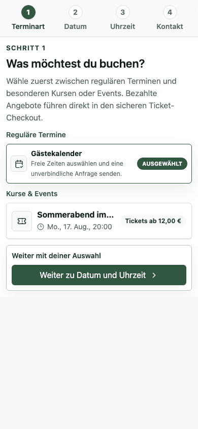 Mobiler vsmBooking-Buchungsweg für Termine und Veranstaltungen