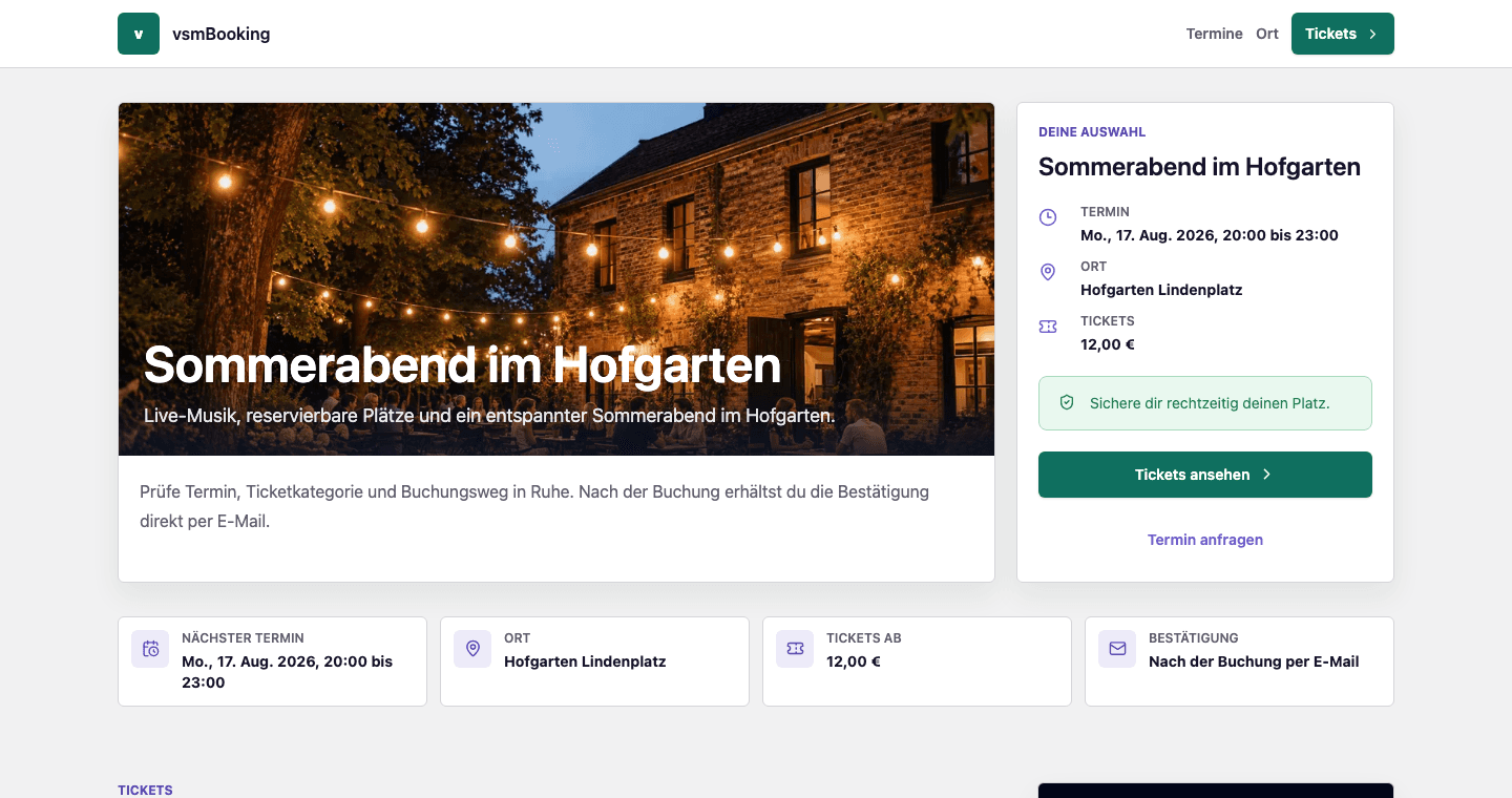 vsmBooking-Veranstaltungsseite Sommerabend im Hofgarten